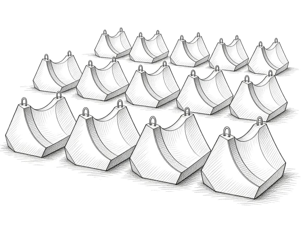 Tide concrete dragon's teeth barrier (concept rendering)